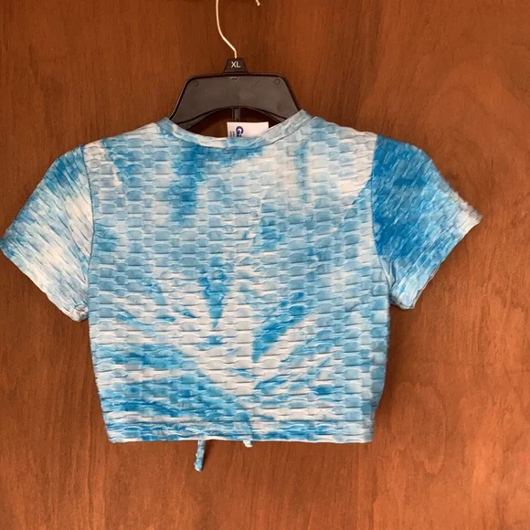 3/$12 Rue21 top Tie dye print honeycomb top w stretch & cinch string athleisure - Picture 6 of 16